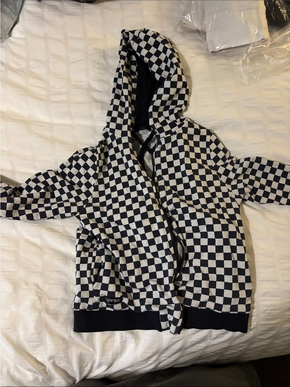 Yporque Kids Black & White Checkerboard Hooded Zip Jacket